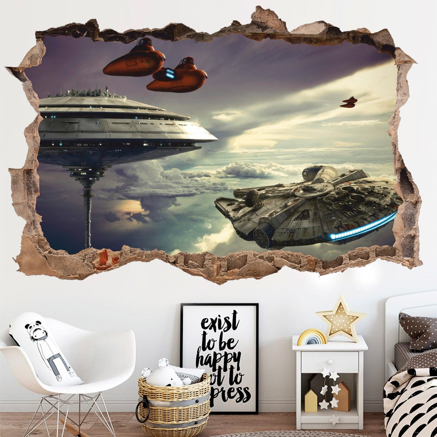 Starship Wall Decal, Space Base Wall Sticker, Star War, Space, Spacecraft, Cosmos, Planets, Wall Tattoo, Wall Art, Decor