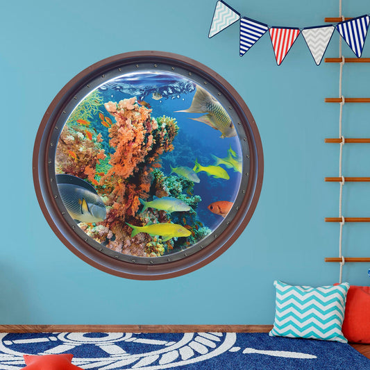 Coral Wall Decal, Fishes Wall Sticker, Ocean, Porthole, Wall Tattoo, Wall Art, Decor