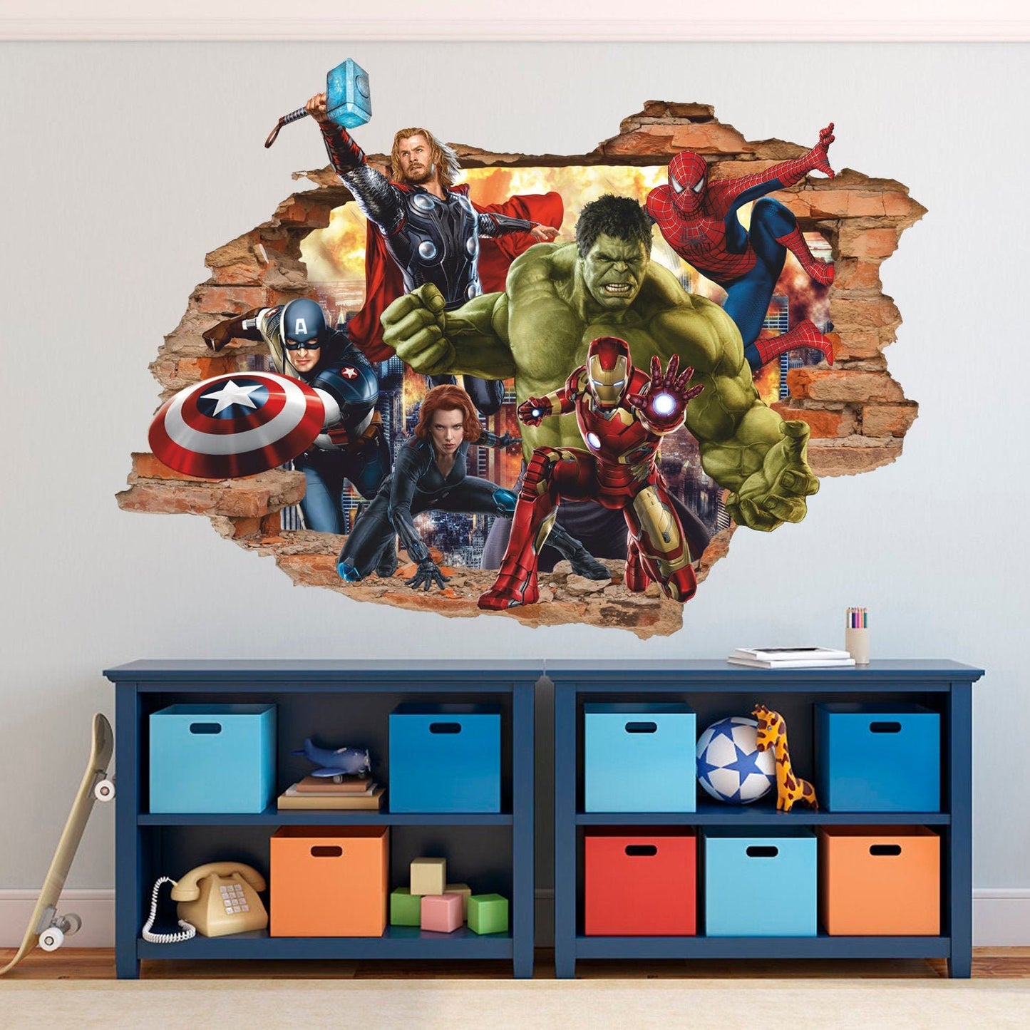 Superheroes 3D Wall Decal, Heroes Wall Sticker, Wall Tattoo, Wall Art, Decor