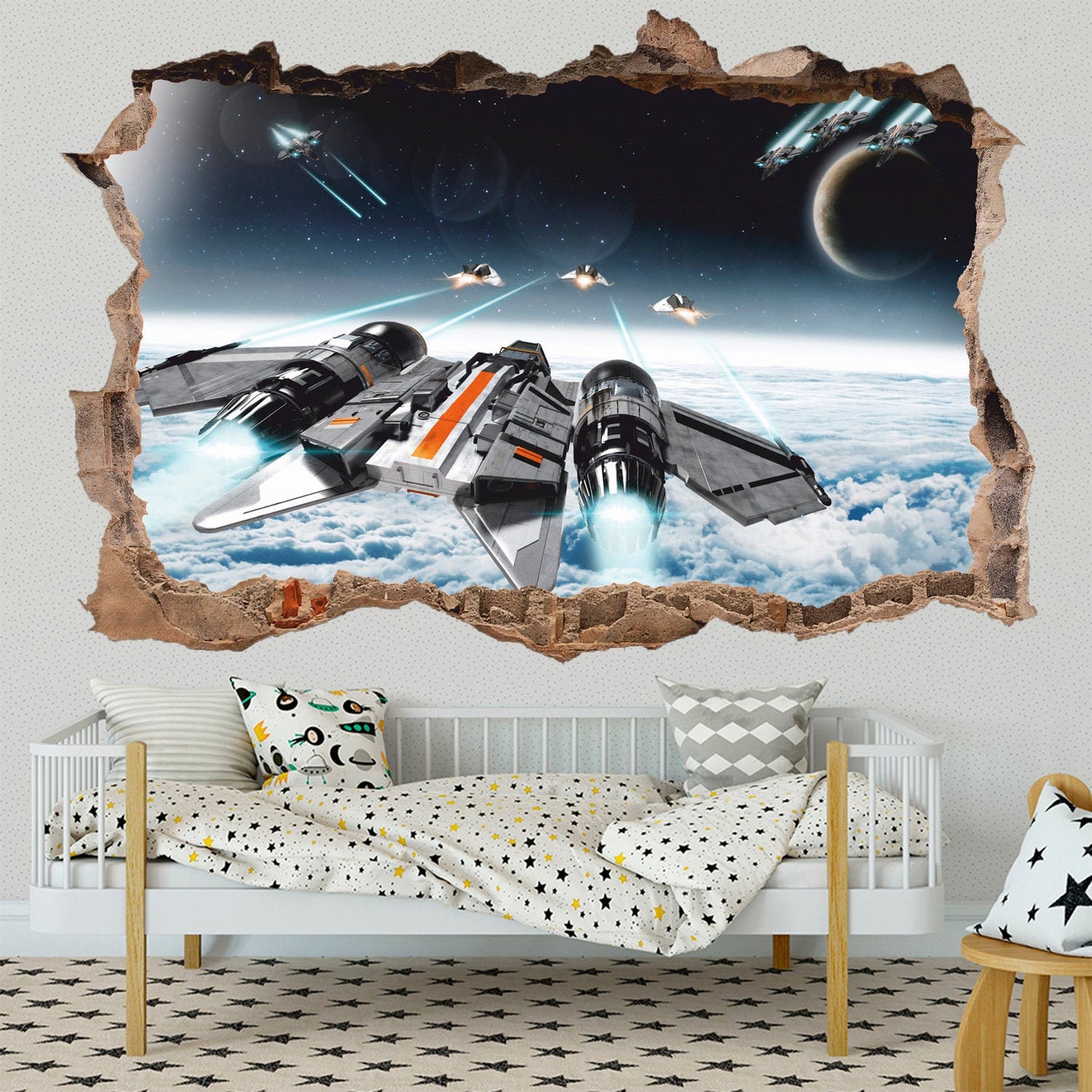 Starship Wall Decal, Space Wall Sticker, Star War, Spacecraft, Universe, Cosmos, Planets, Wall Tattoo, Wall Art, Decor