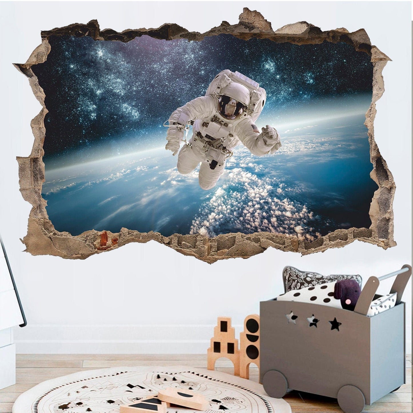 Cosmonaut Wall Decal, Earth Wall Sticker, Astronaut, Space, Universe, Cosmos, Planets, Wall Tattoo, Wall Art, Decor