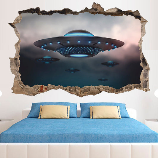 Flying Saucer Wall Decal, Starship Wall Sticker, Star War, Space, Spacecraft, Aliens, Stranger, Wall Tattoo, Wall Art, Decor