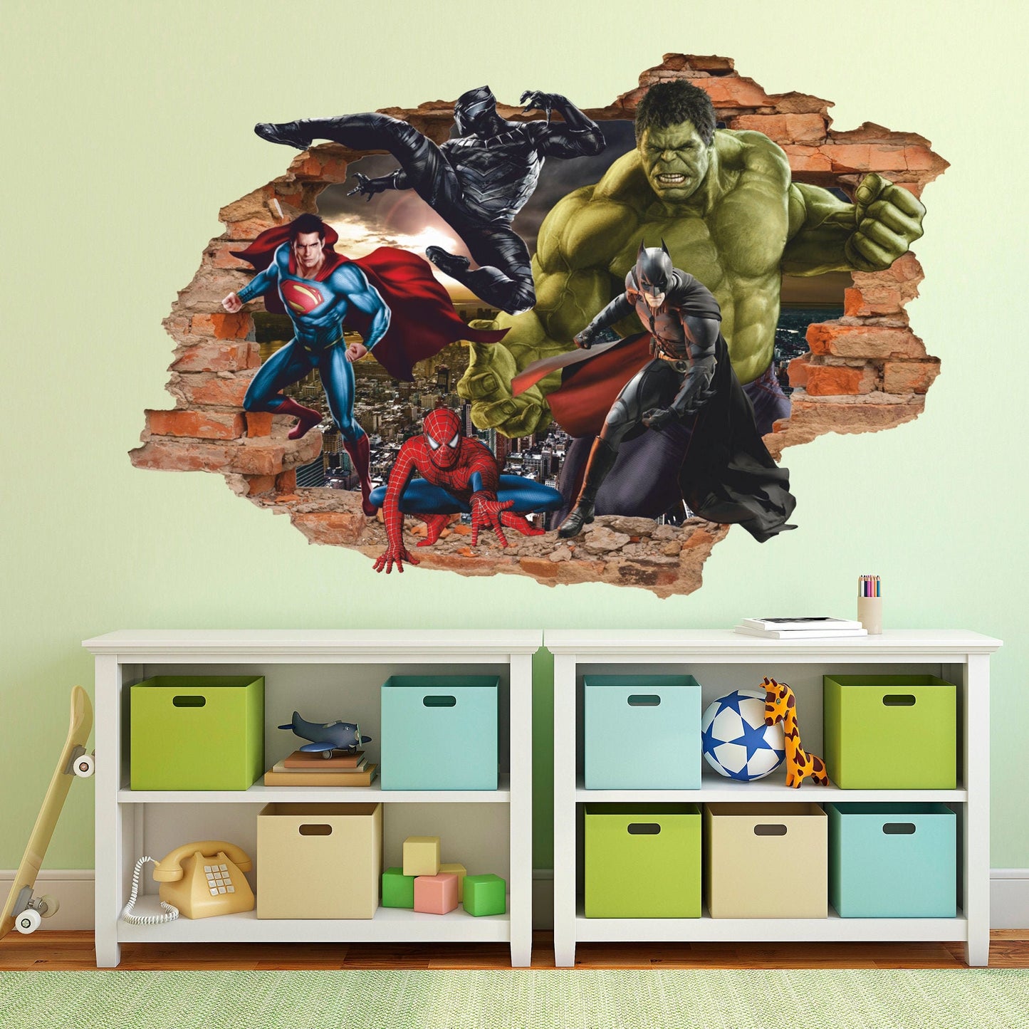 Superheroes 3D Wall Decal, Superhero Wall Sticker, Wall Tattoo, Wall Art, Decor 003