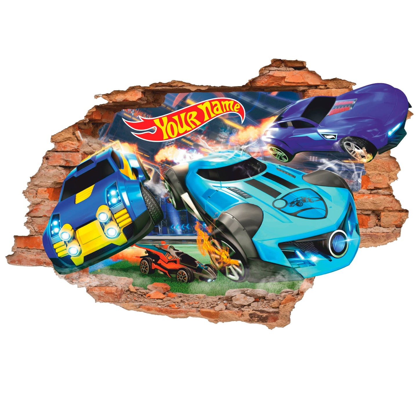 Hot Cars 3D Wall Decal, Hot Race Wall Sticker, Blue Cars, Wall Tattoo, Wall Art, Decor