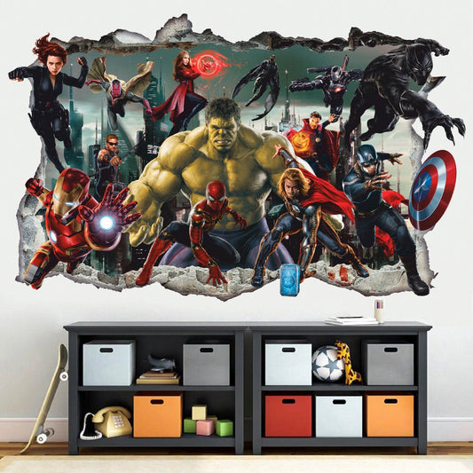 Superheros 3D Wall Decal, SuperHero Wall Sticker, Hero Wall Tattoo, Wall Art, Decor