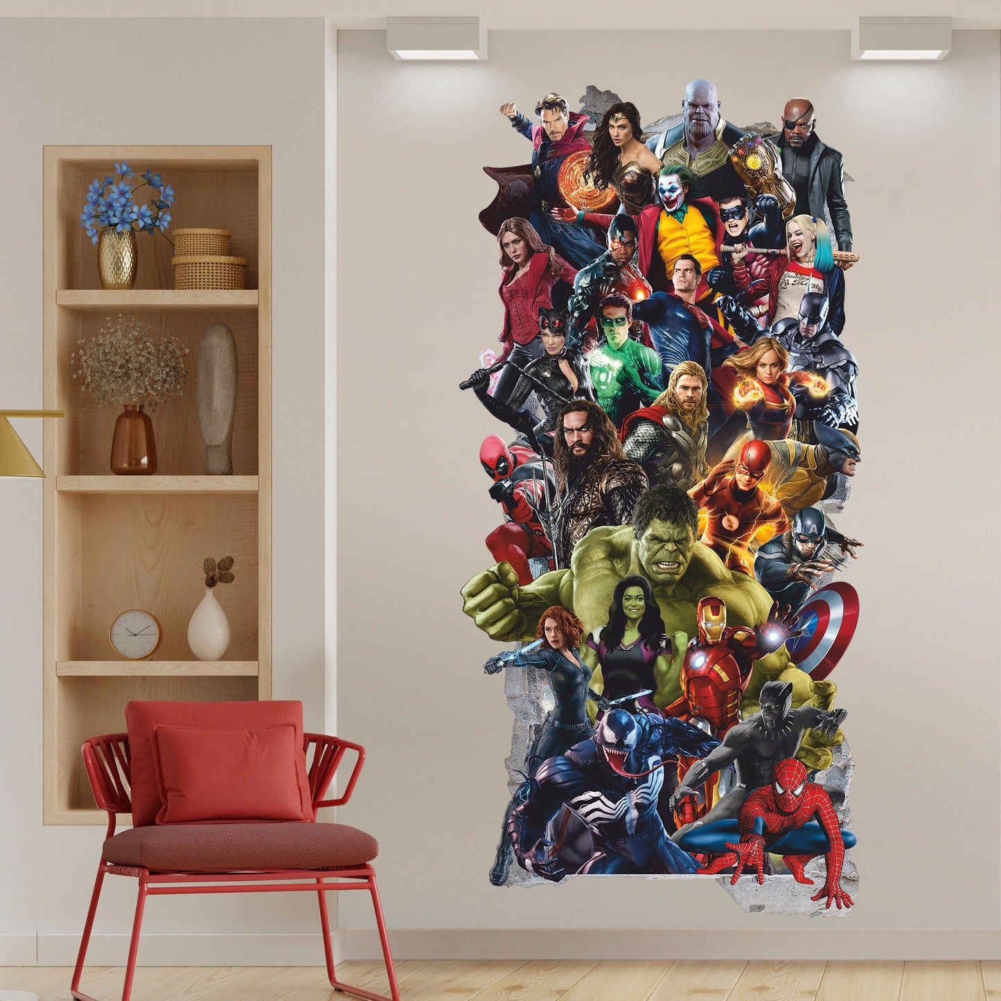 Superheros 3D Wall Decal, Many Superheroes Wall Sticker, Wall Tattoo, Wall Art, Decor 02