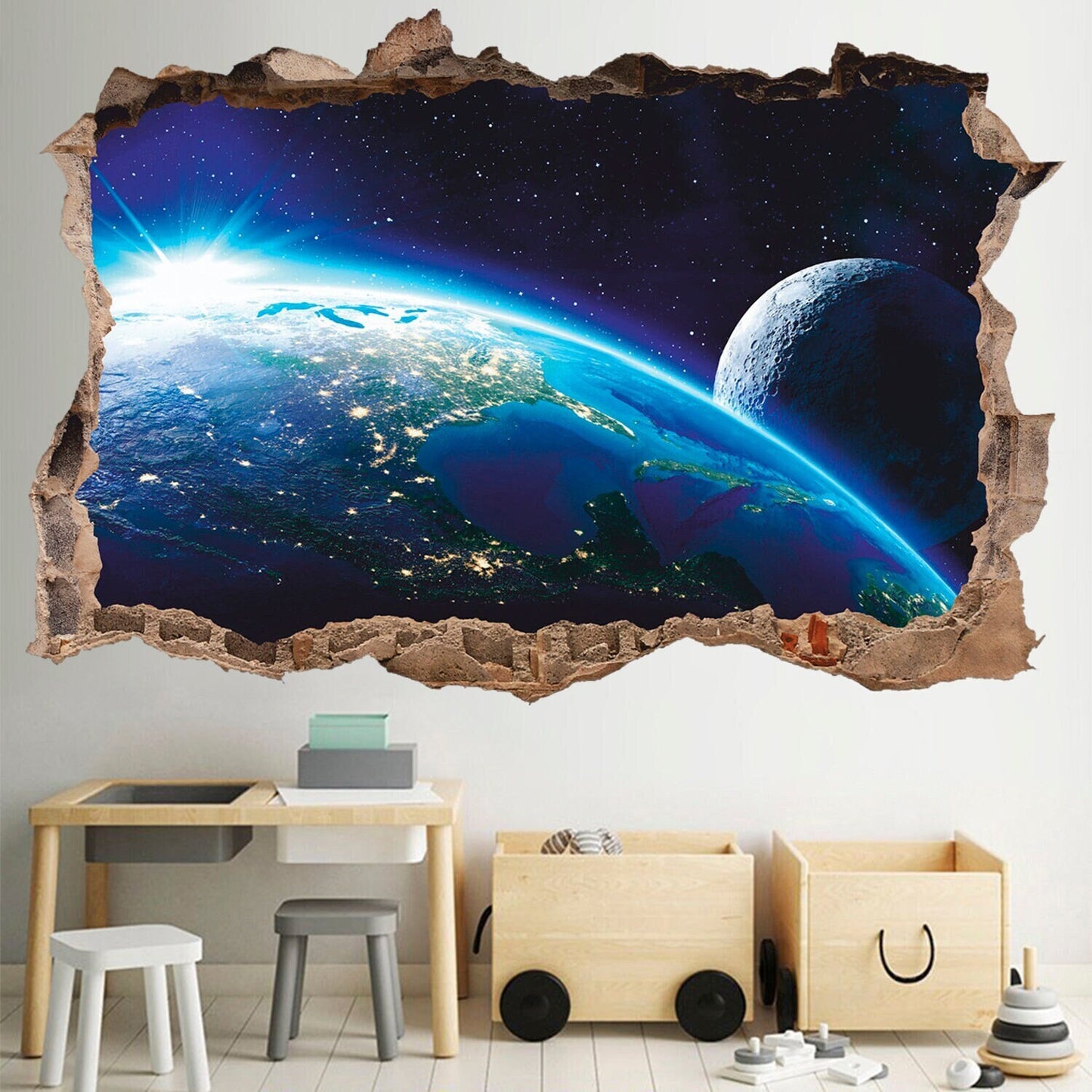 Earth Wall Decal, Space Wall Sticker, Moon, Universe, Cosmos, Planets, Wall Tattoo, Wall Art, Decor