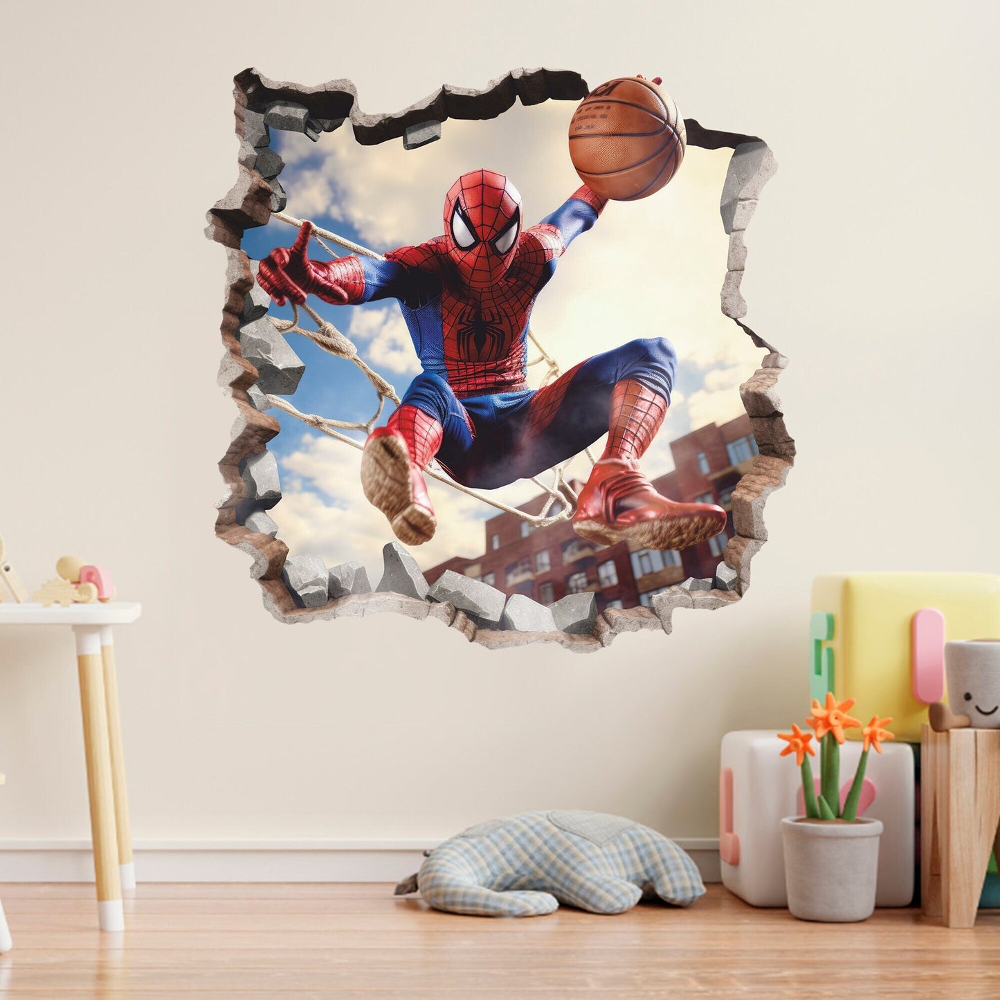 Superhero 3D Wall Decal, Superhero Playing Basketball Wall Sticker, Wall Tattoo, Wall Art, Decor 001