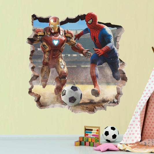 Superheroes 3D Wall Decal, Superheroes Playing Football Wall Sticker, Wall Tattoo, Wall Art, Decor 003