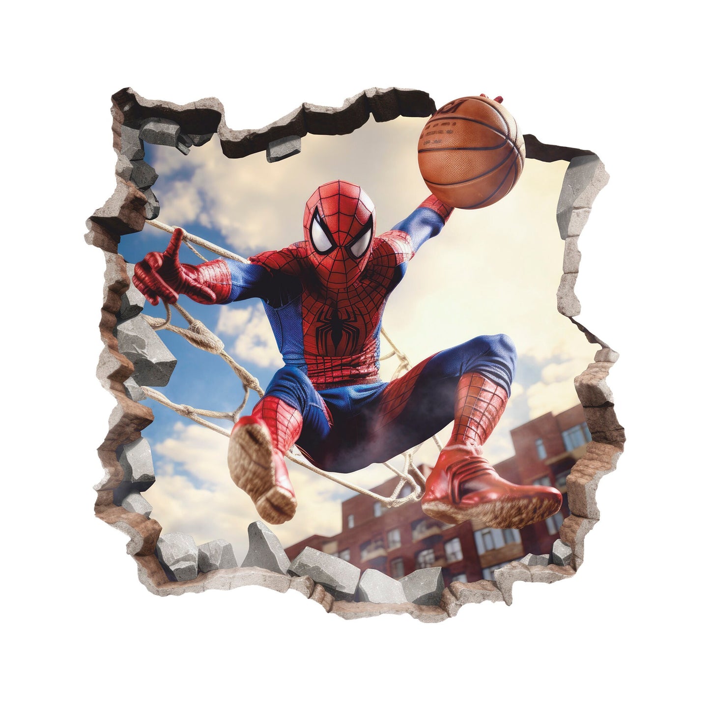 Superhero 3D Wall Decal, Superhero Playing Basketball Wall Sticker, Wall Tattoo, Wall Art, Decor 001