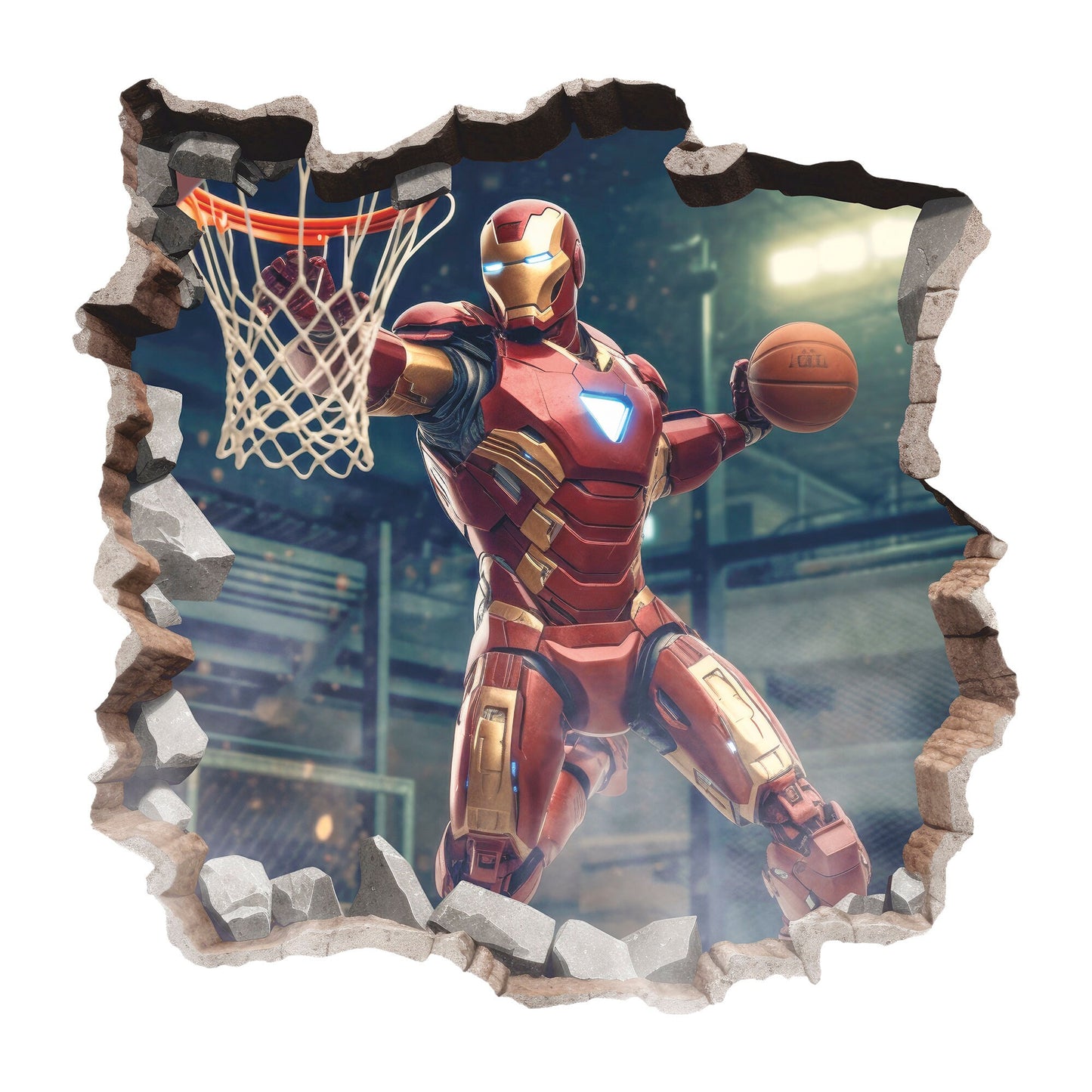 Superhero 3D Wall Decal, Superhero Playing Basketball Wall Sticker, Wall Tattoo, Wall Art, Decor 002