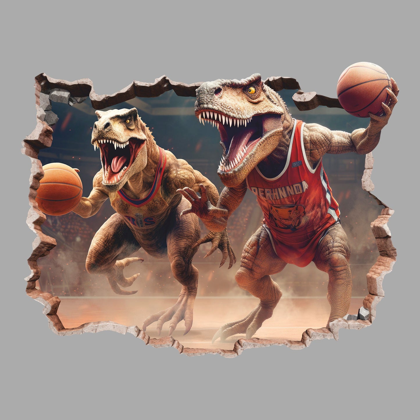 Basketball Players Dinosaurs 3D Wall Decal, Tyrannosaurus Wall Sticker, Dinosaur World, Wall Tattoo, Wall Art, Decor